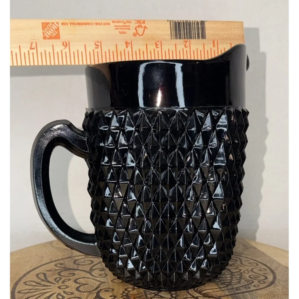 Vintage Indiana Glass Tiara Cameo Black Diamond Point Pitcher 8.25